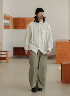 NOEARS日系少年感白色基础宽松贴袋长袖衬衫春秋复古休闲衬衣外套