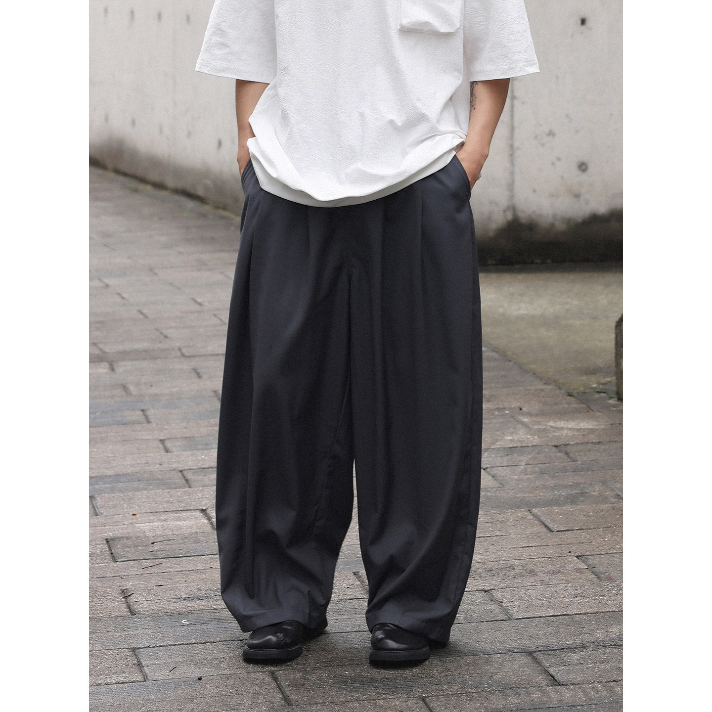 NOEARS夏季复古风宽松直筒灰色长裤日系cityboy松紧腰痞帅休闲裤图片