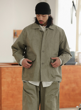 NOEARS日系做旧灰色宽松落肩翻领长袖休闲夹克春秋复古痞帅外套