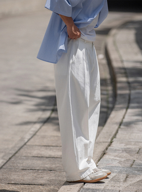NOEARS夏季白色基础款少年感休闲裤日系复古cityboy直筒纯色长裤