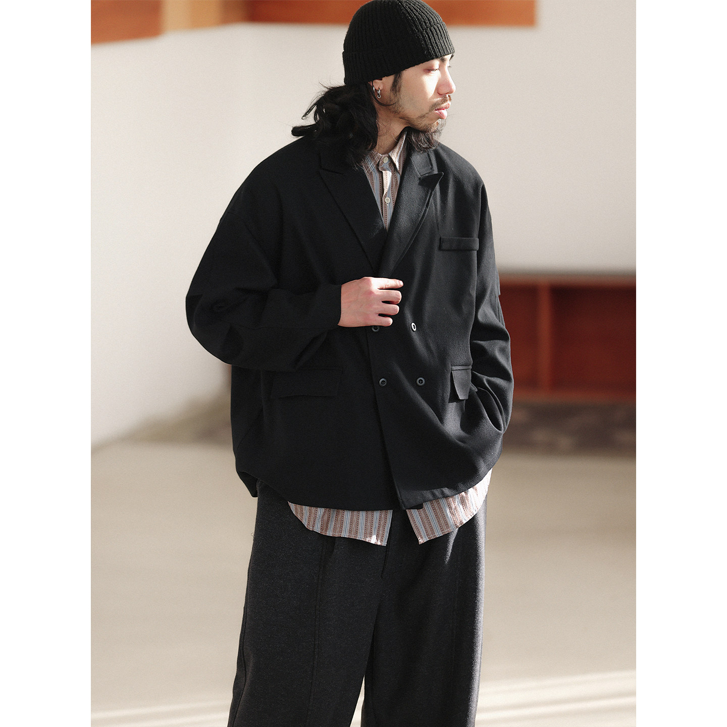 NOEARS休闲双排扣宽松西装外套