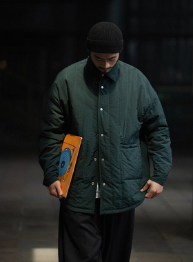 NOEARS墨绿色男士夹棉衬衫秋冬薄棉衣日系复古宽松翻领外套痞帅潮