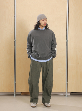 NOEARS日系复古深灰色设计感套头上衣春季少年感圆领拼接长袖卫衣