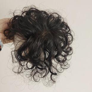 假发片女头顶短发蓬松波浪卷发真发无痕遮盖白发轻薄斜刘海补发块