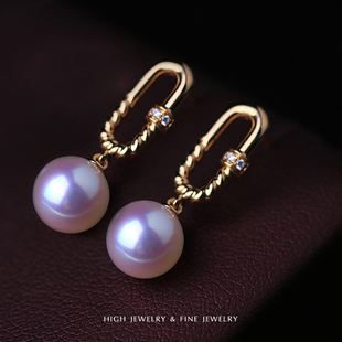 18K黄金镶钻耳环 珠宫＜天女光泽耳环＞Akoya天然海水珍珠