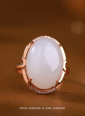 珠宫椭圆形戒指和田玉18K金