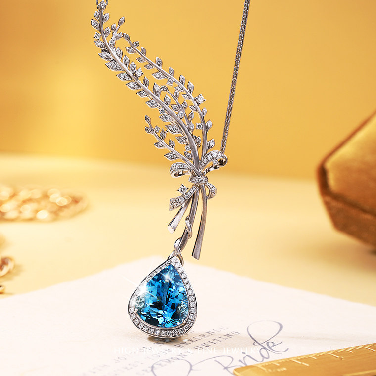 珠宫 超ji圣玛利亚海蓝宝·麦穗项链&戒指 经典海蓝宝系列多戴款