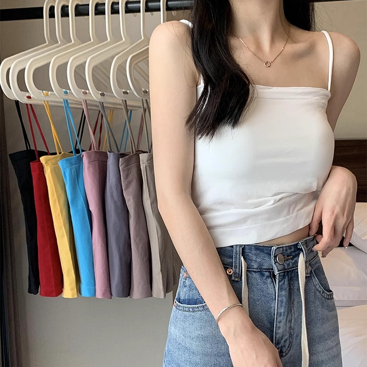 纯色吊带背心女带胸垫百搭款