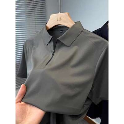 大码300斤半拉链polo衫短袖t恤男