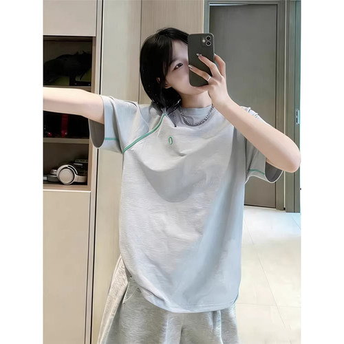 男女夏新款美式正肩字母印花运动