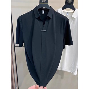 大码300斤冰丝无痕V领短袖男T恤潮流帅气夏季青年休闲半袖POLO衫