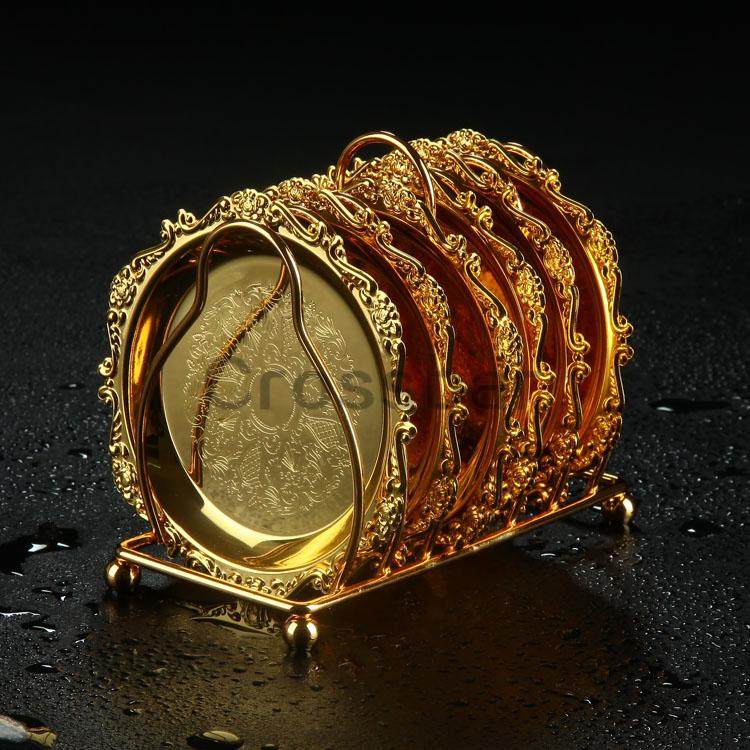 银色杯垫 不锈钢杯垫 鸡尾酒杯垫 威士忌杯垫 酒杯垫和架子一套