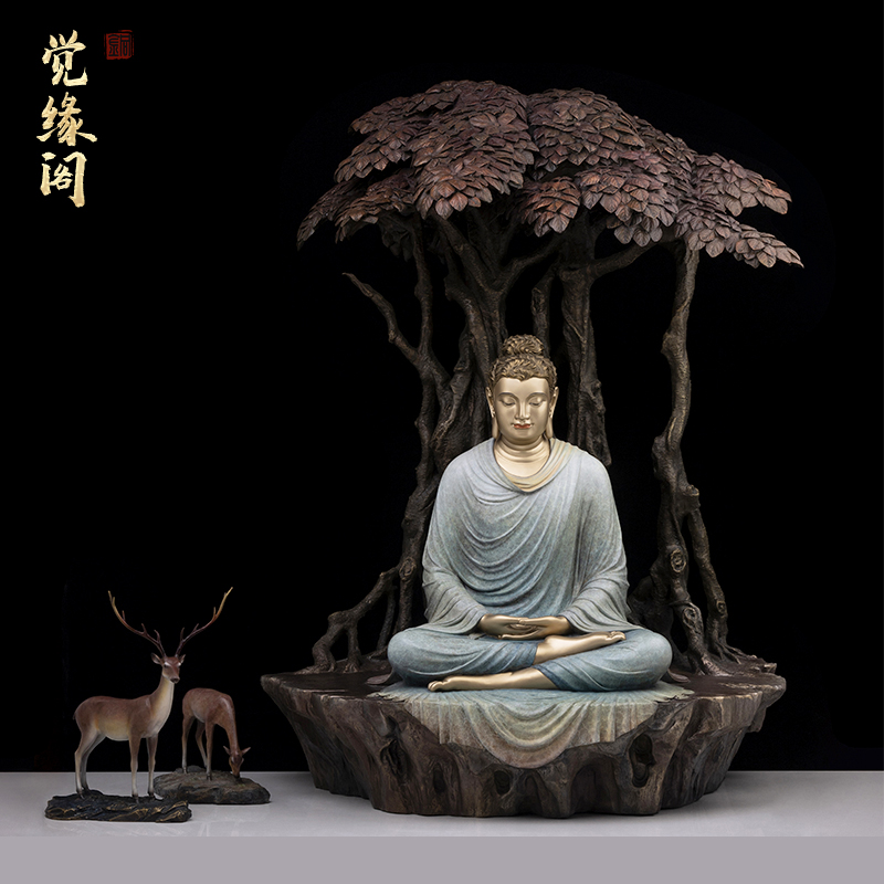 纯铜鹿野苑悟道释迦牟尼佛药师佛佛像家居办公创意工艺品铜像摆件