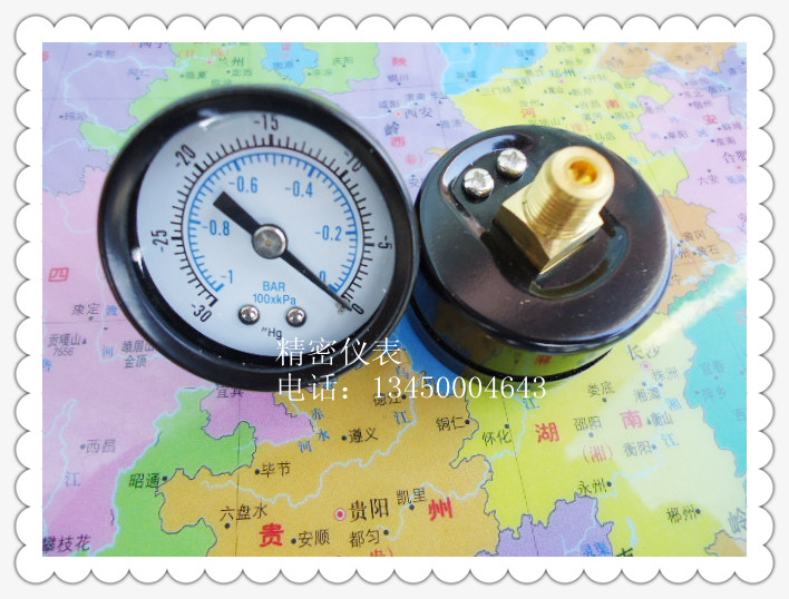40MM轴向－1bar~0/-30inHg~0真空负压表，真空压力表，真空表