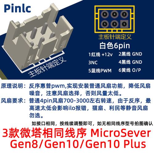 惠普HPE风扇转接线普通4pin静音