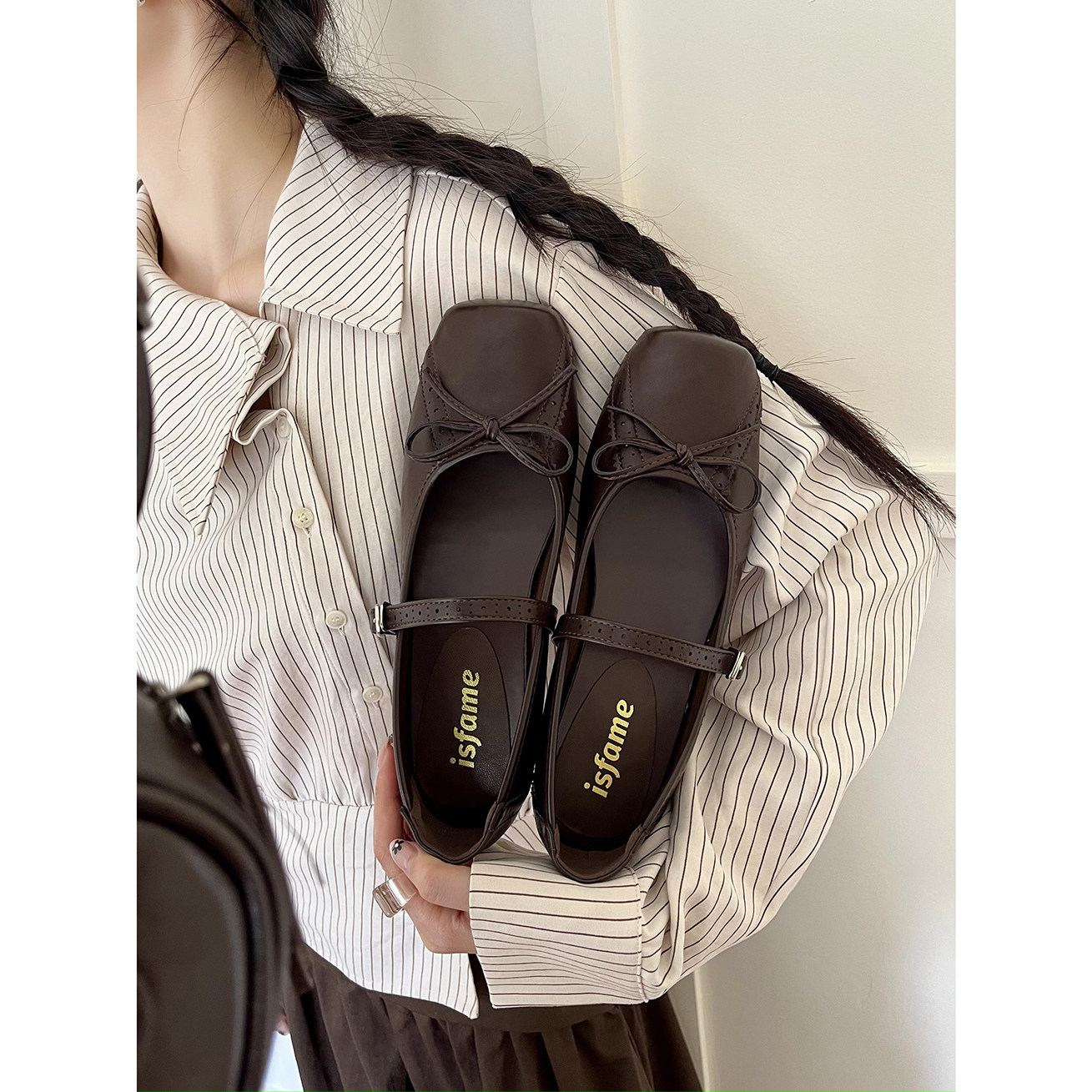 一拾方「复古美式」方头布洛克芭蕾风设计 内增高玛丽珍 单鞋图片