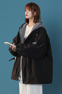2022春装克莱因蓝宽松通勤夹克连帽假两件男女外套227-6-1009-P80图片