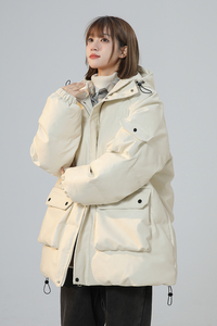 23冬季港风户外日系工装PU皮棉衣连帽宽松加厚外套棉服1125-P138