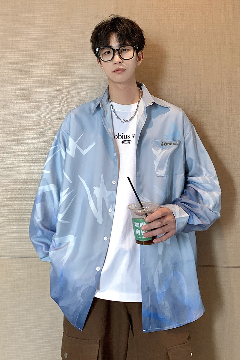 2024春季男士衬衫外套长袖宽松休闲港风上衣227-6-1107-p58控68,男装衬衫,星座227-6