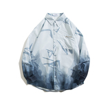 2024春季日系长袖衬衫风水墨画宽松休闲港风上衣1107-P58控68，男装衬衫，星座227-6