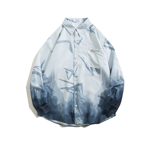 2024春季日系长袖衬衫风水墨画宽松休闲港风上衣1107-P58控68,男装衬衫,星座227-6