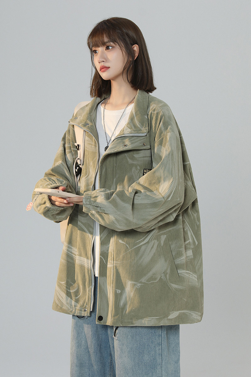 2024中性春季灯芯绒扎染外套宽松长袖休闲潮流夹克女1109-P78控98,女装短外套,星座227-6