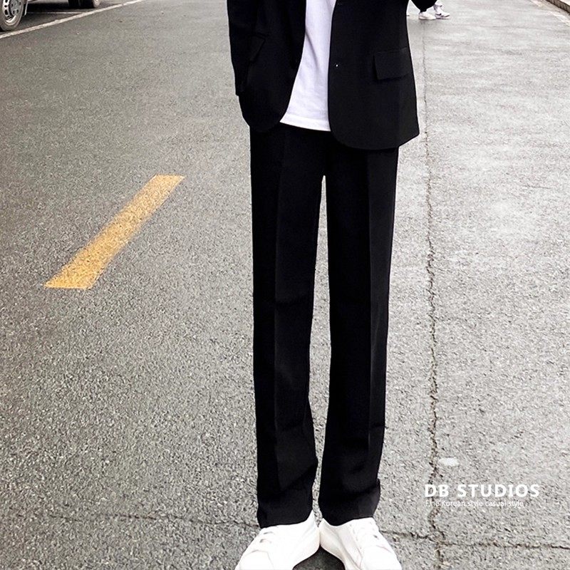 日系黑色西装裤男ins韩风坠感阔腿裤直筒宽松百搭垂感拖地小西裤,男装,休闲裤,淘宝优惠券,粉丝福利购,淘宝优惠卷