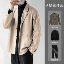 2024年新款冬季毛呢西装外套男高级感轻熟风套装加厚韩版休闲西服