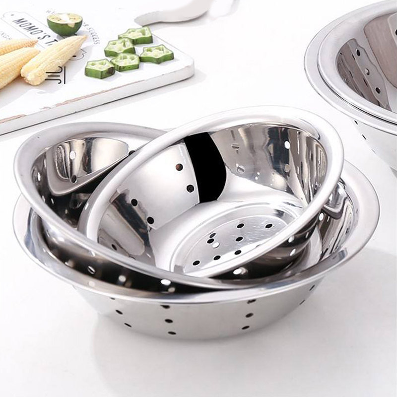 加厚不锈钢巢斗冲孔马斗马兜滤水盆漏斗漏碗漏碟带孔碗配菜盘碟