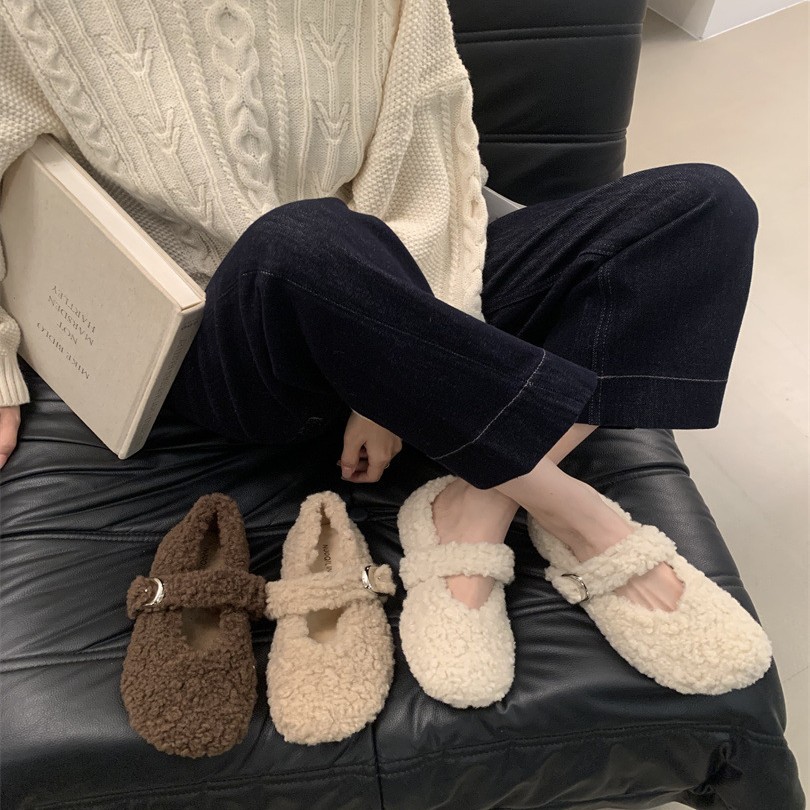 复古温柔加绒保毛毛鞋女2025秋冬新款可爱配裙子棉鞋一脚蹬豆豆