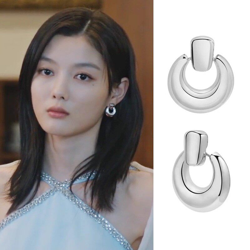 亲爱的X金裕贞同款耳钉白雅珍光面时髦圆圈耳环高级个性女士耳坠