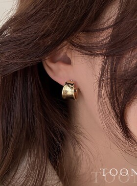 925银针复古c形圆圈耳环女夏ins冷淡风网红耳饰精致光面耳钉配饰