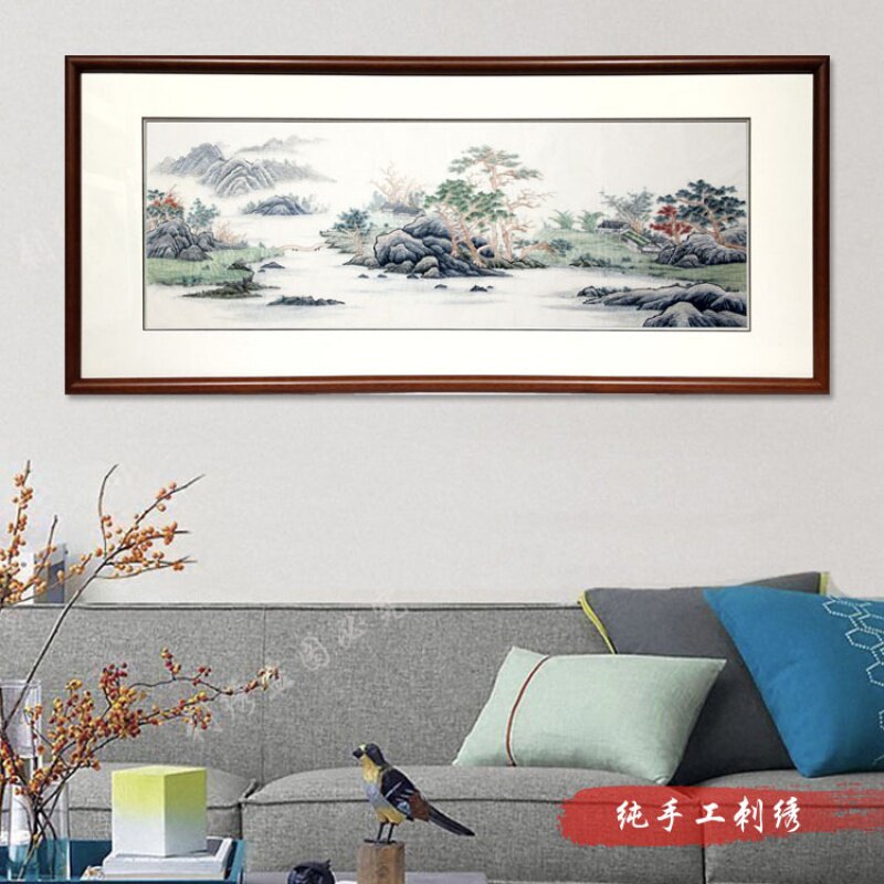 蜀绣 山水风景画 手工刺绣地方民族特色传统艺术企业会议高档别墅