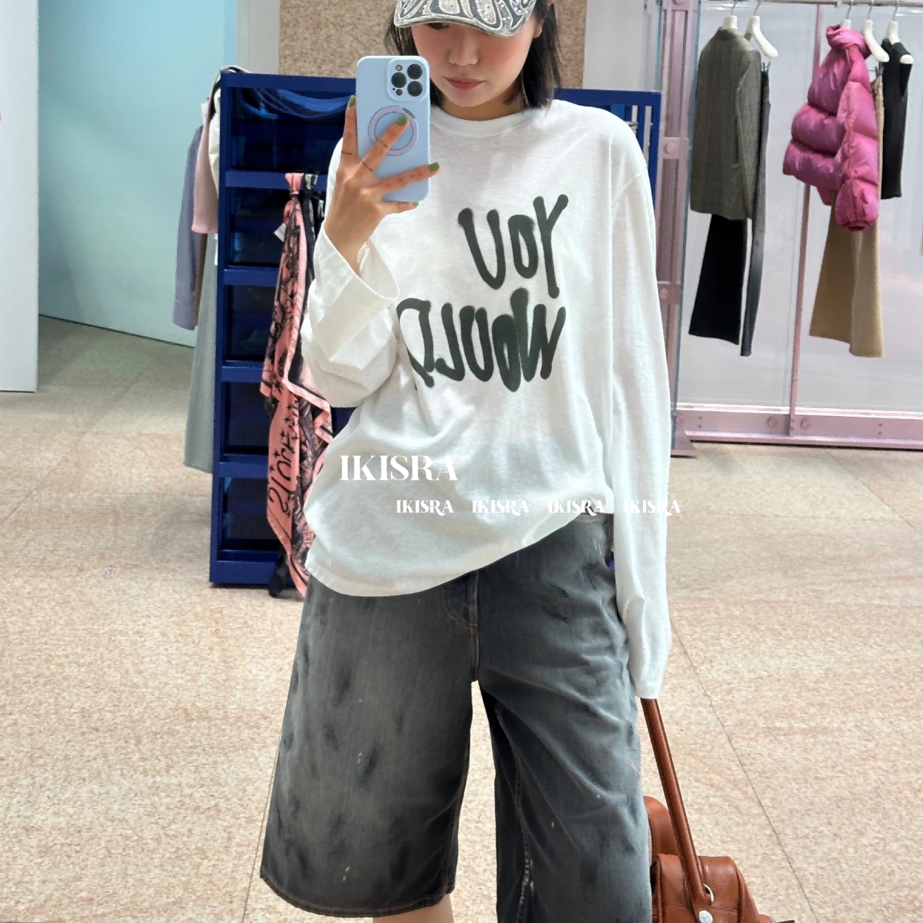 复古水洗做旧泼墨牛仔裤短裤