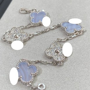 正确版幸运四叶草五花手链女电镀V金红玛瑙贝母轻奢精致礼物配盒