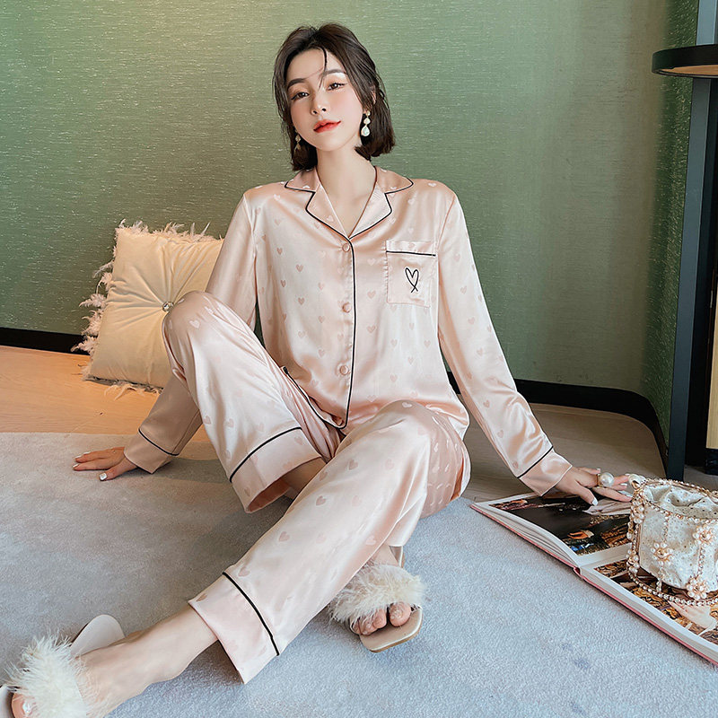 冰丝睡衣女夏季薄款长袖网红高级感仿真丝绸甜美春秋款家居服套装