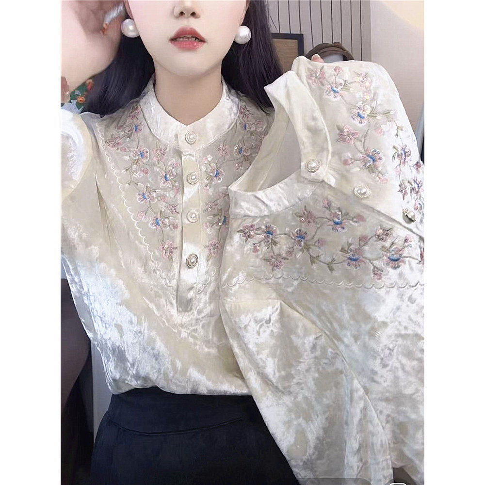 丝绒刺绣遮肚宽松遮肚春秋上衣