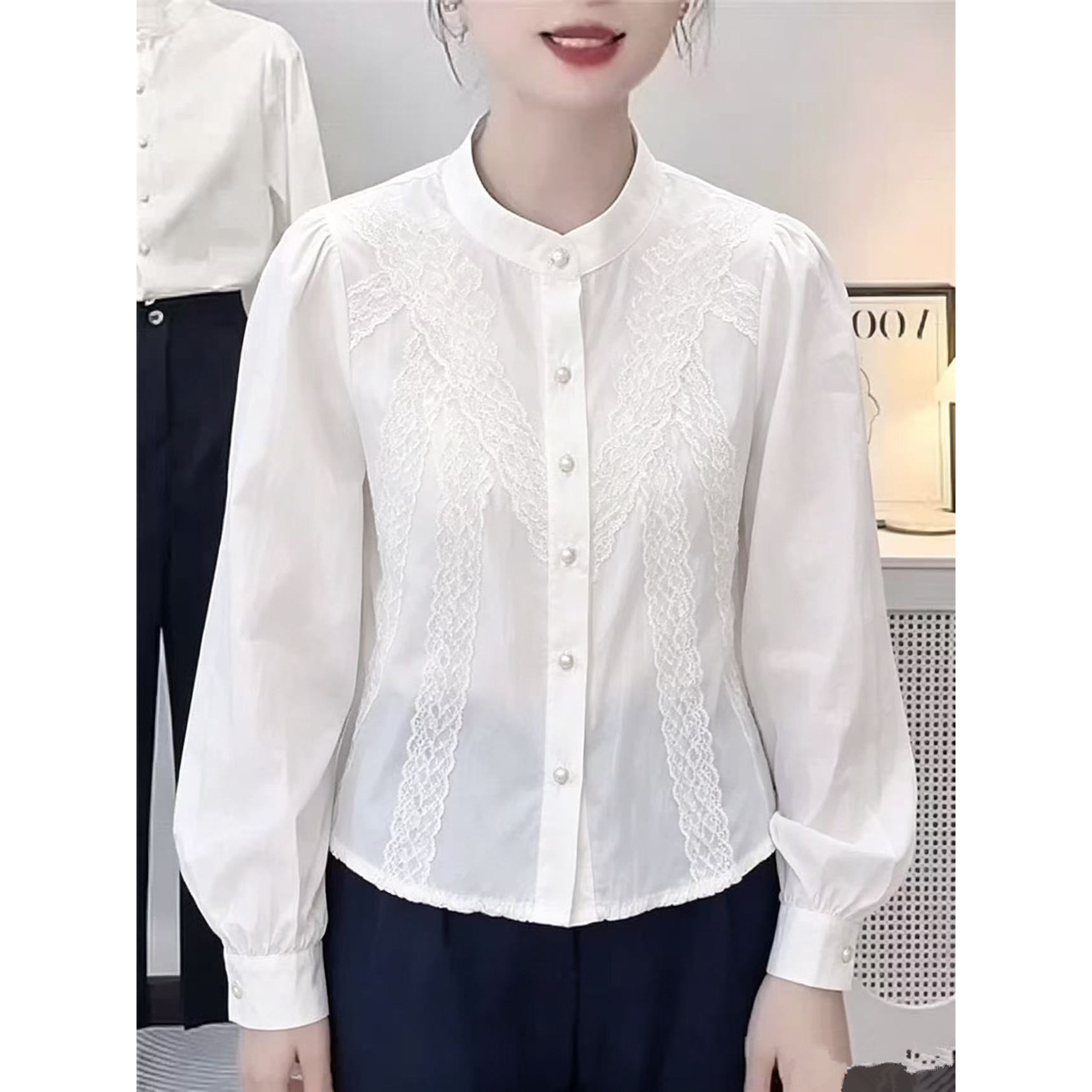 2026新款复古立领长袖女针衬衫