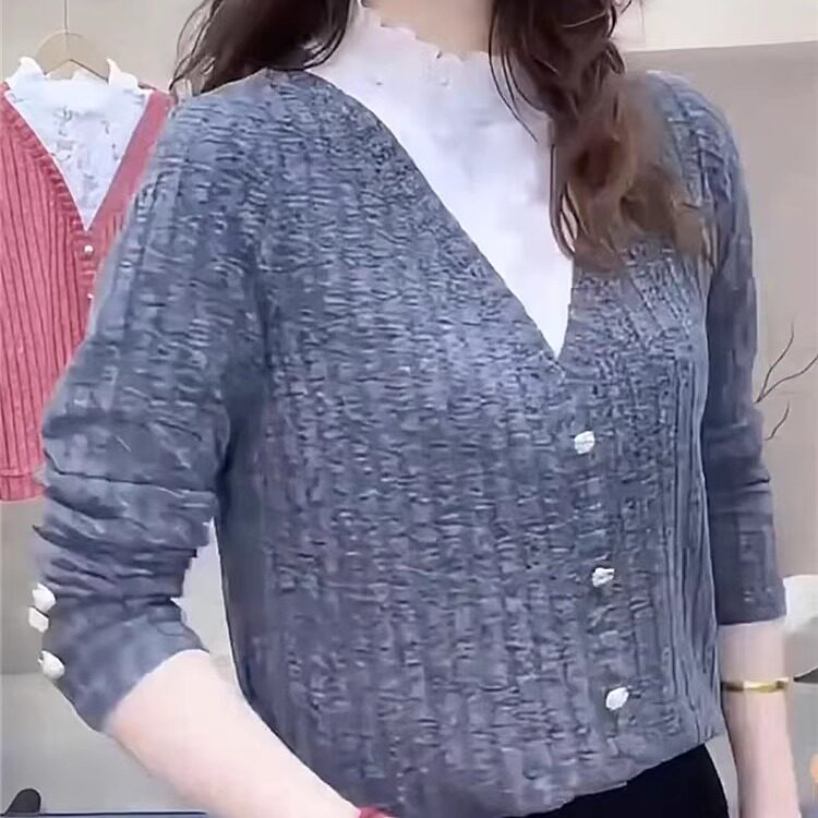蕾丝衫女春秋新款修身洋气大码