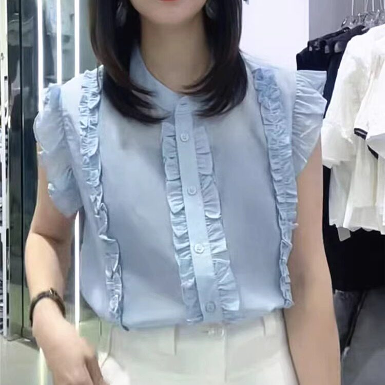 木耳花边飞袖衬衫女夏季孕宽松