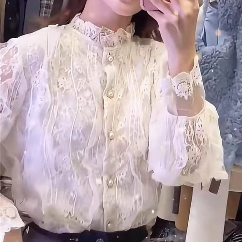 蕾丝衬衫女打底衫秋冬立领