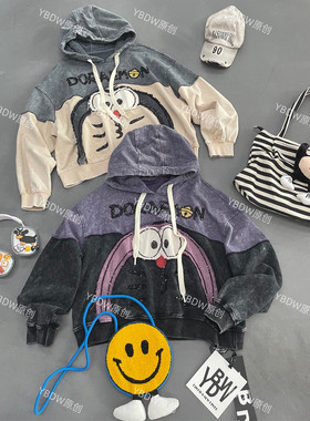 YBDW潮牌重工卡通KT猫短袖T恤女宽松休闲百搭上衣春夏新款