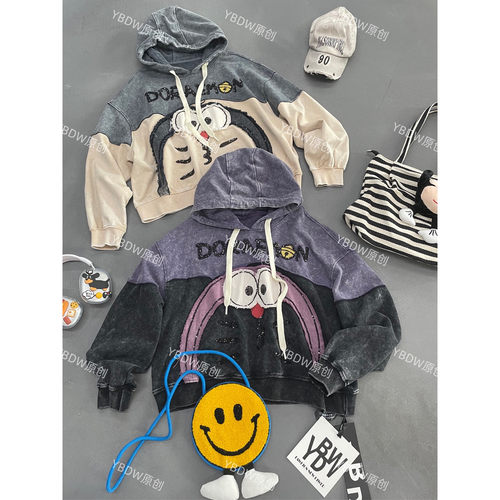 欧货潮牌重工卡通连帽卫衣