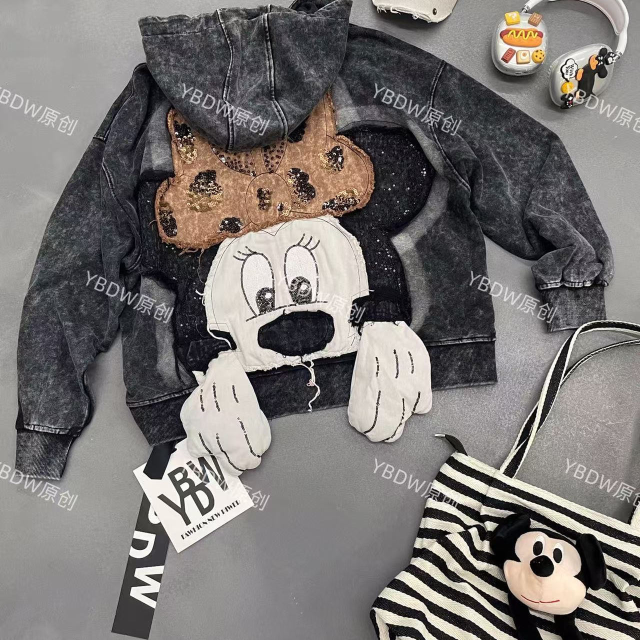 YBDW欧货潮牌重工卡通米奇外套亮片刺绣设计宽松减龄休闲百搭上衣