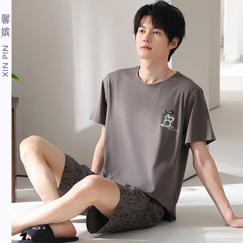 男夏代尔棉圆领短袖短裤休闲睡衣
