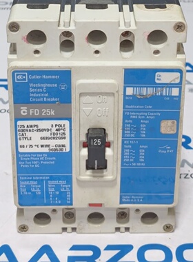 Usado Cuttler Martillo FD3125 Industrial Disyuntor 3P 125A F