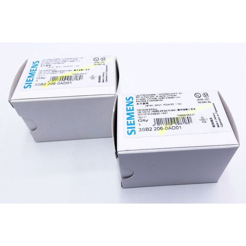 2x Siemens 3SB2 206-0AD01 E-Stand: 01 Leuchtdrucktaster, gel