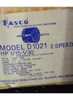 Fasco D1021 2 速 1/15 1/30Hp 1090-930 RPM 115V 6119-6162 电
