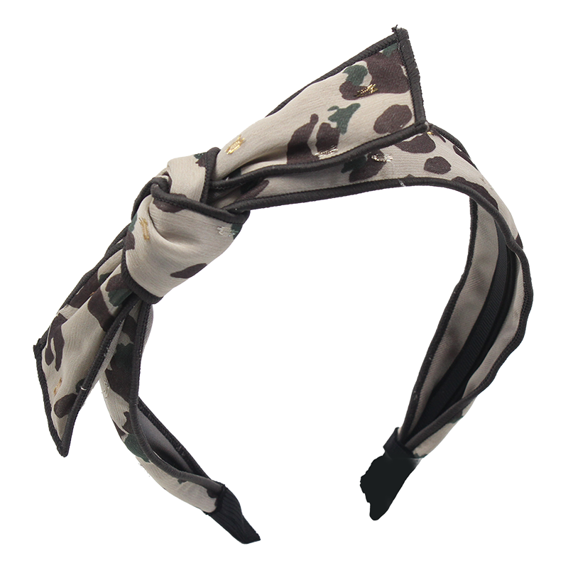 复古蝴蝶结印花头箍 韩国迷彩长兔耳朵发箍 豹纹碎发压发发卡新款