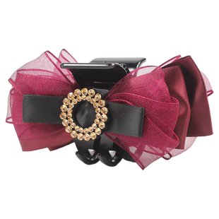 中号欧根纱水钻发抓夹白领闪亮圆环布艺网纱抓夹少量发尾半抓发夹